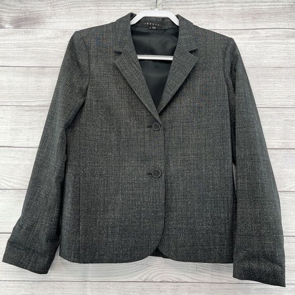 Theory Wool Blazer Women's Size 12 Black‎ & White Pinstriped 2 Button Jacket - Picture 1 of 9